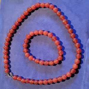 Carnelian Round Bead 7" Bracelet 20" Necklace